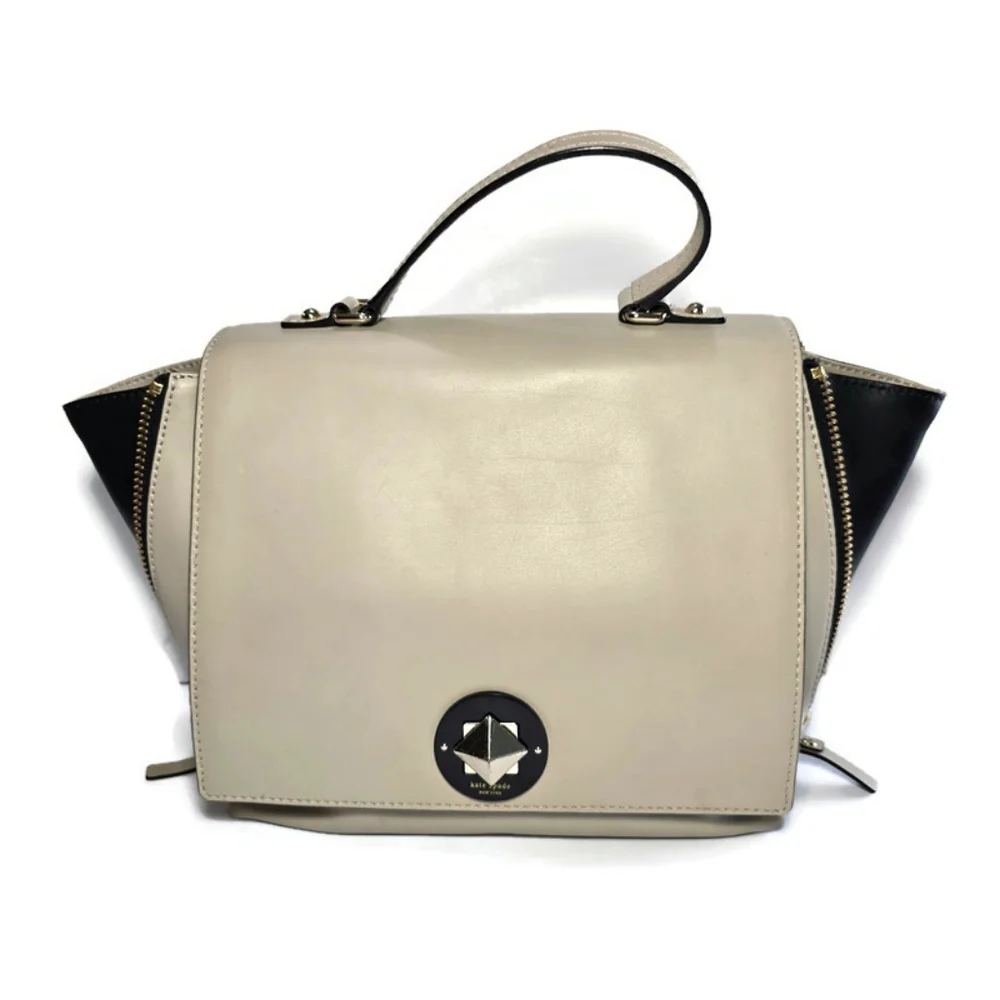 Kate Spade Varick Street Abbie Satchel Shoulder Bag Taupe/Black Convertible